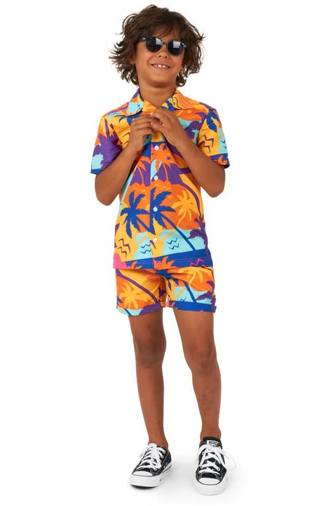 OppoSuits Kids' Palm Power Camp Shirt & Shorts Set Orange Multi at Nordstrom,