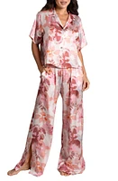 Midnight Bakery Shadow Leaf Print Short Sleeve Satin Pajamas at Nordstrom,