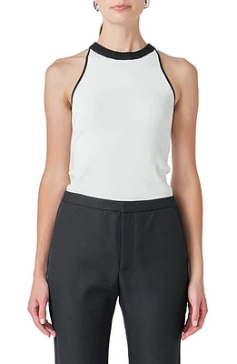 Endless Rose Contrast Detail Sleeveless Top White/Black at Nordstrom,