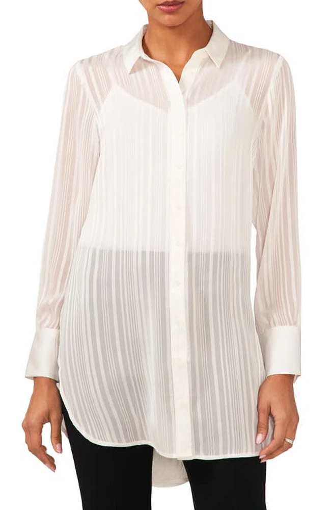 halogen(r) Variegated Tonal Stripe Button-Up Tunic Shirt at Nordstrom,