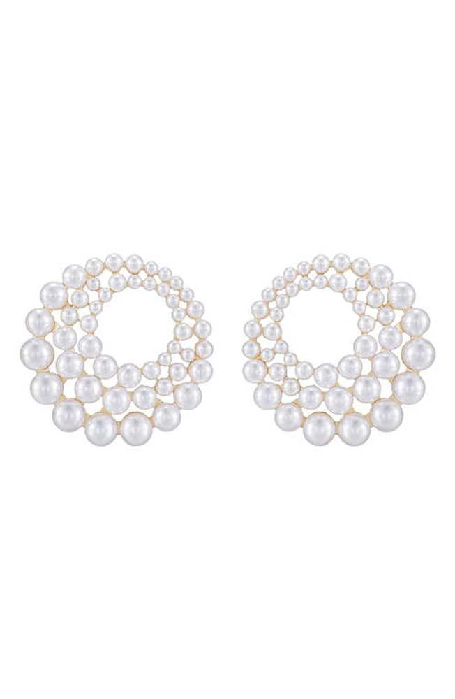 Ettika Imitation Pearl Statement Frontal Hoop Earrings in Gold at Nordstrom