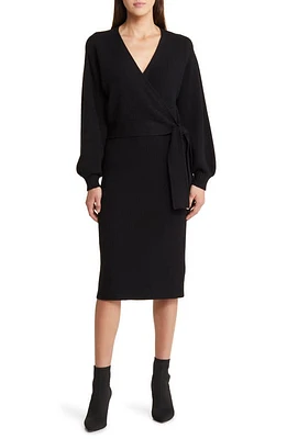 Charles Henry Long Sleeve Faux Wrap Sweater Dress at Nordstrom,