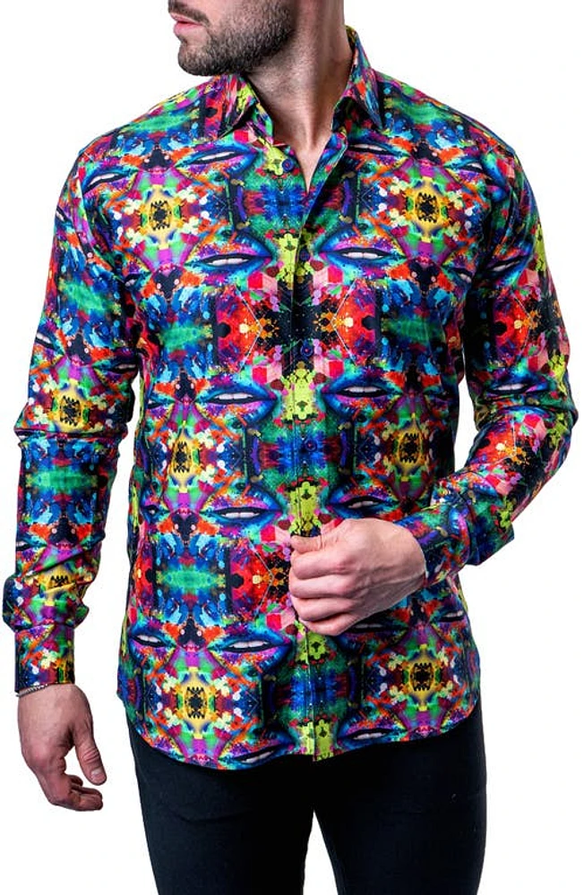 Maceoo Fibonacci Kaleidoscope Multi Contemporary Fit Button-Up Shirt Blue at Nordstrom,