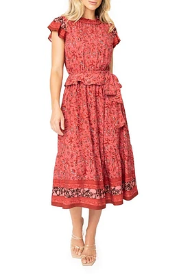 GIBSONLOOK Harvest Moon Floral Paisley Side Bow Midi Dress Burgundy Spice Border Print at Nordstrom,