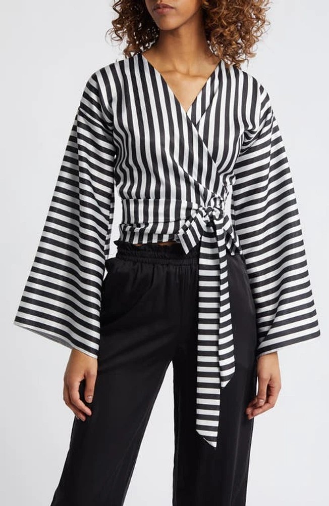 DIARRABLU Fatu Stripe Wrap Blouse Black at Nordstrom,