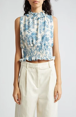 Loretta Caponi Renata Smocked Sleeveless Top Poppies The Air at Nordstrom,