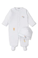 Kissy Kissy Animal Embroidered Pima Cotton Footie & Hat Set in White/Silver at Nordstrom, Size 3-6M