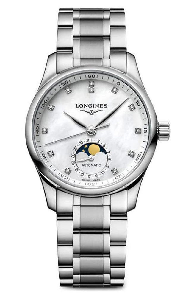 Longines Master Collection Automatic Diamond Bracelet Watch, 34mm in Mother Of Pearl at Nordstrom