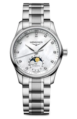 Longines Master Collection Automatic Diamond Bracelet Watch, 34mm in Mother Of Pearl at Nordstrom