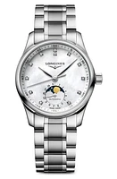 Longines Master Collection Automatic Diamond Bracelet Watch, 34mm in Mother Of Pearl at Nordstrom