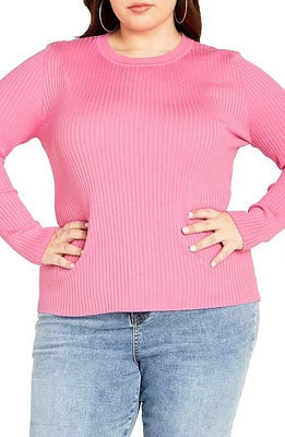 City Chic '70s Ribbed Sweater Candy Pink at Nordstrom