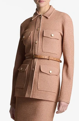 St. John Evening Belted Metallic Piqué Knit Jacket Blossom/Lurex Multi at Nordstrom,