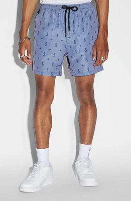 Ksubi Allstar Logo Print Water Resistant Drawstring Board Shorts Blue at Nordstrom,