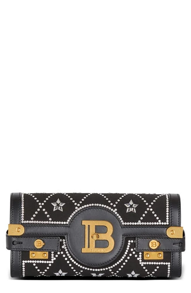 Balmain B-Buzz 23 Crystal Embellished Satin Clutch in Eaw Black/Crystal at Nordstrom