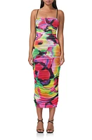 AFRM Hazel Print Ruched Mesh Midi Dress at Nordstrom,