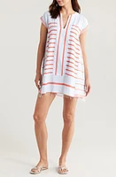 lemlem Elena Embroidered Mixed Strip Cotton Blend Cover-Up Dress Tiki Skypop at Nordstrom,