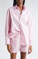 Sporty & Rich Hotel du Cap Oversize Stripe Cotton Button-Up Shirt Pink/White Thin at Nordstrom,