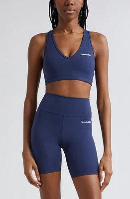 Sporty & Rich Logo Sports Bra Navy at Nordstrom,