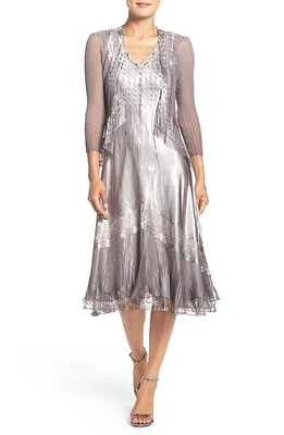 Komarov Ombre Charmeuse A-Line Dress & Chiffon Jacket Oyster Smoke at Nordstrom,