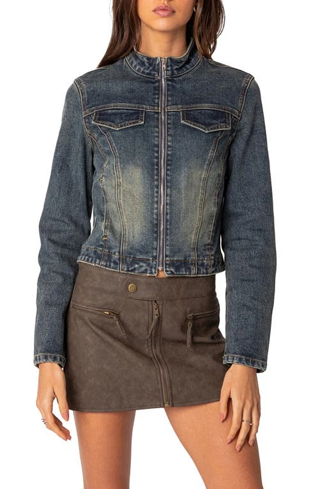 EDIKTED Scorpio Washed Denim Jacket Blue at Nordstrom,