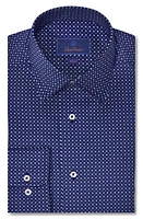 David Donahue Slim Fit Floral Medallion Twill Dress Shirt Navy at Nordstrom