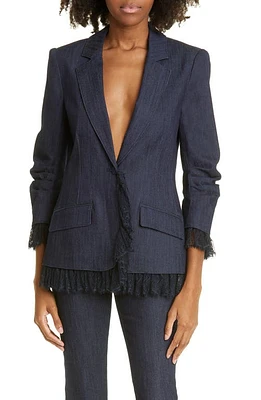 Cinq à Sept Roxie Lace Trim Denim Blazer in Indigo at Nordstrom, Size 4