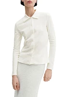 MANGO Knit Cotton Blend Button-Up Shirt in Off White at Nordstrom, Size 2