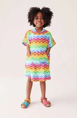 Little Bird Kids' Rainbow Stripe Cotton Terry Cloth Hooded Cover-Up Poncho Multi Wave at Nordstrom,