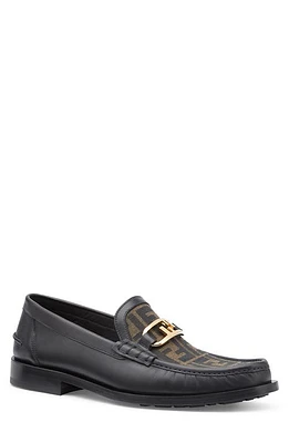 Fendi O'Lock FF Jacquard Vamp Loafer Black/Brown at Nordstrom,