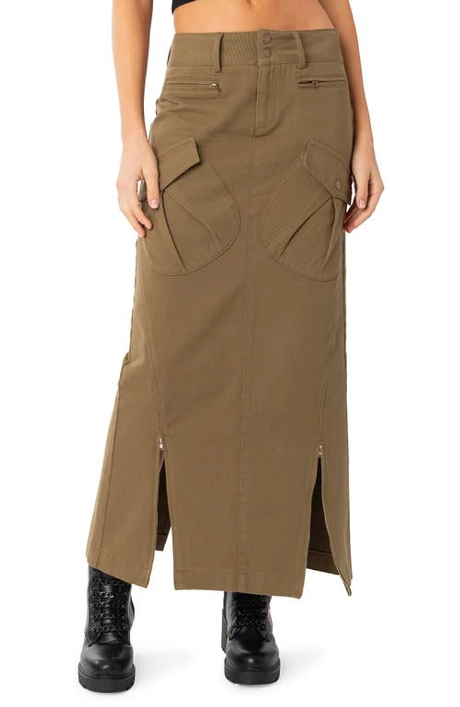 EDIKTED Cierra Cargo Maxi Skirt Olive at Nordstrom,