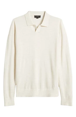 Vince Johnny Collar Long Sleeve Wool Polo in Heather Bone at Nordstrom, Size Large