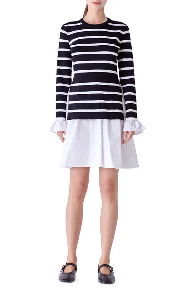 English Factory Combo Knit & Poplin Dress at Nordstrom,