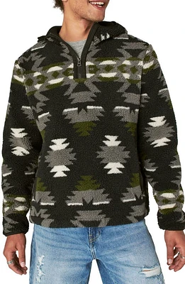 Lucky Brand High Pile Half Zip Hoodie Black Multi at Nordstrom,