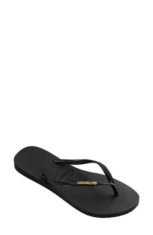 Havaianas Slim Logo Metallic Flip Flop Black/Golden at Nordstrom,