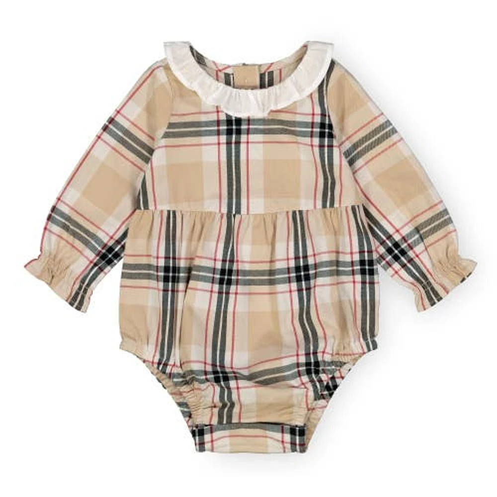 Hope & Henry Baby Ruffle Collar Bubble Romper Classic Tan Plaid at Nordstrom,