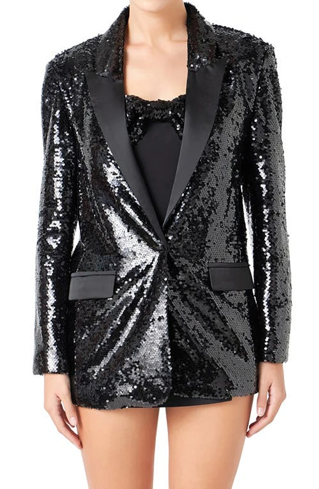 Endless Rose Oversize Sequin Blazer Black at Nordstrom,