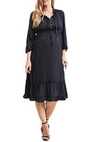 Angel Maternity Stelle Button Front Maternity Midi Dress in Navy at Nordstrom, Size Small