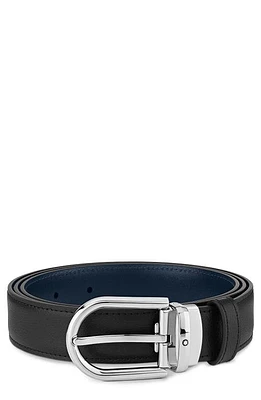 Montblanc Reversible Horseshoe Buckle Leather Belt in Black And Blue at Nordstrom