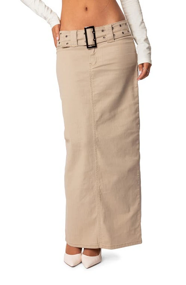 EDIKTED Evangeline Belted Denim Maxi Skirt Camel at Nordstrom,