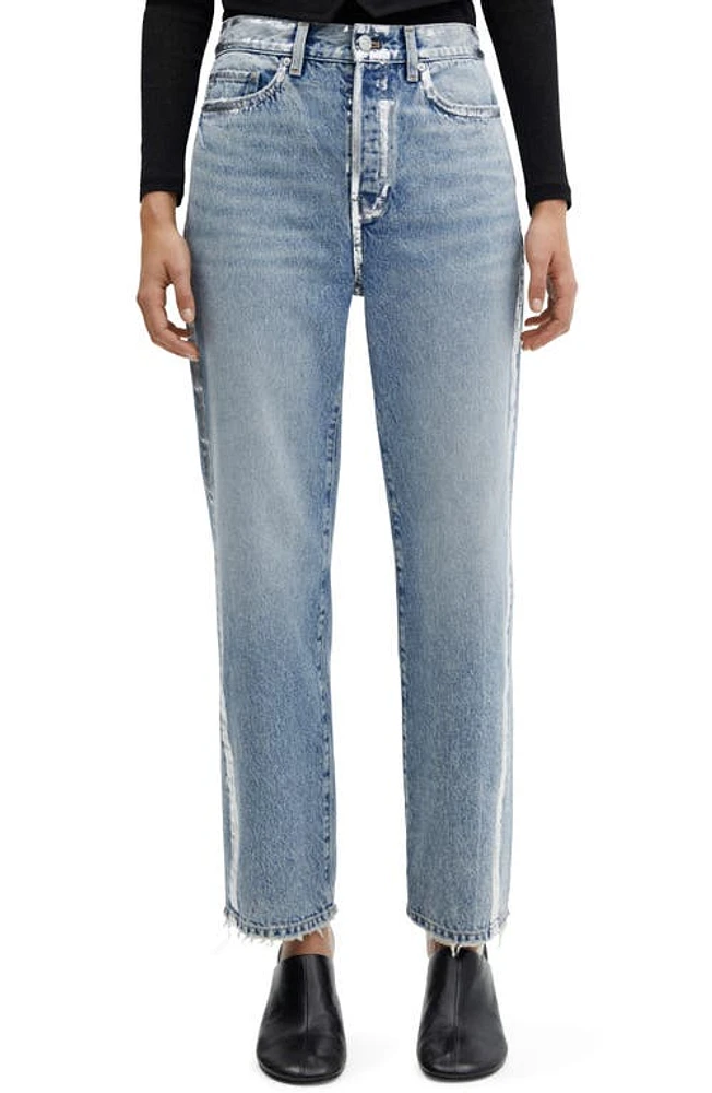 MANGO Metallic Foil Forward Seam Straight Leg Jeans Silver at Nordstrom,