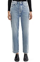 MANGO Metallic Foil Forward Seam Straight Leg Jeans Silver at Nordstrom,