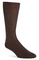 Canali Ribbed Wool Blend Dress Socks in Brown at Nordstrom, Size Medium