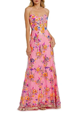 Mac Duggal Floral Sequin Lace Gown Pink Multi at Nordstrom,