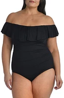 La Blanca Off the Shoulder One-Piece Swimsuit Black at Nordstrom,