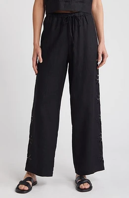 Rails Emmie Linen Drawstring Pants Black Eyelet at Nordstrom,