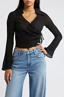 Topshop Wrap Front Long Sleeve Woven Top at Nordstrom