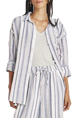 Splendid Bowen Stripe Linen & Cotton Button-Up Shirt Grey Mist Strp at Nordstrom,