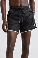 Moncler Logo Patch Nylon Swim Trunks Black at Nordstrom,