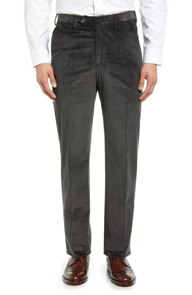 Berle Luxury Italian Corduroy Flat Front Pants Charcoal at Nordstrom,