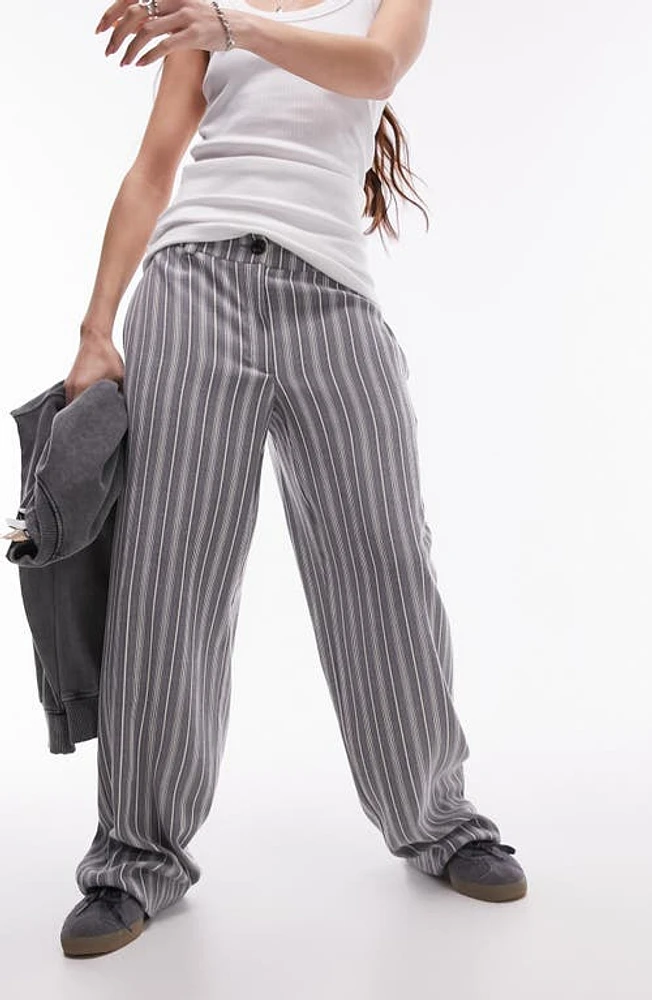 Topshop Stripe Low Rise Wide Leg Pants Grey at Nordstrom, Us